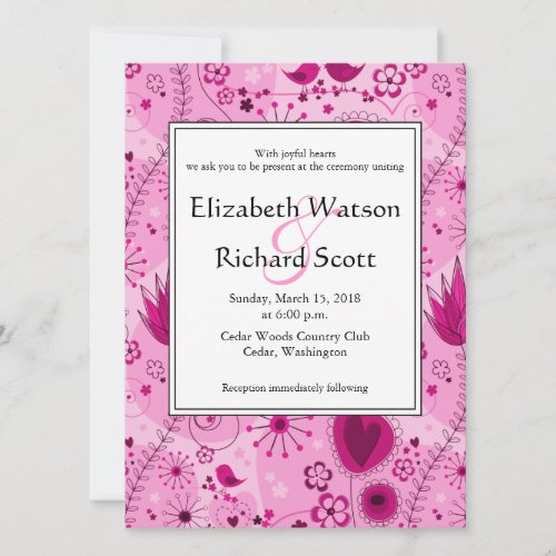 Whimsical Garden in Pink wedding invitation