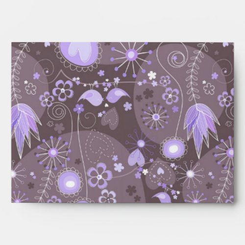 Whimsical garden in purple and grey envelope