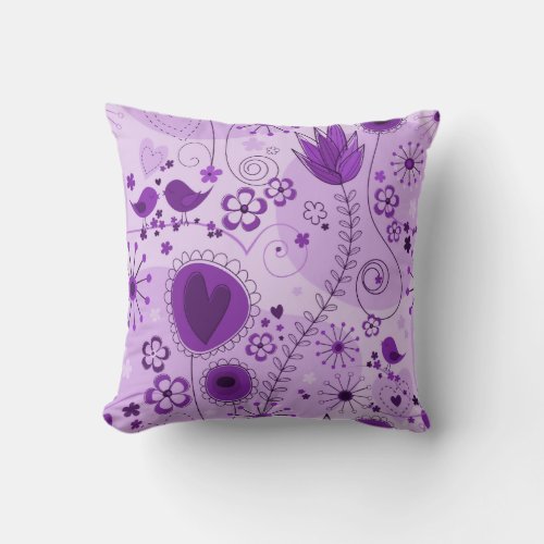 Whimsical garden in purple throw pillow