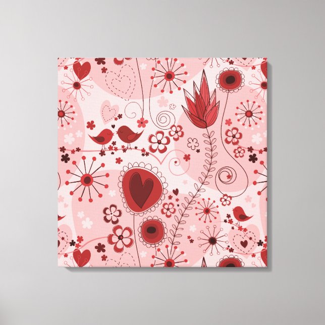 Whimsical garden in red canvas print (Front)