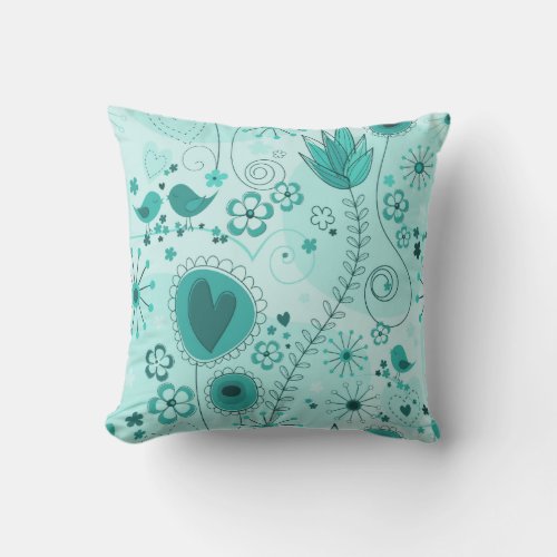 Whimsical Garden in Teal Pillow