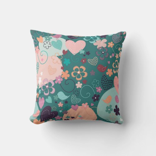 Whimsical Garden in Turquoise Ornament Throw Pillo Throw Pillow