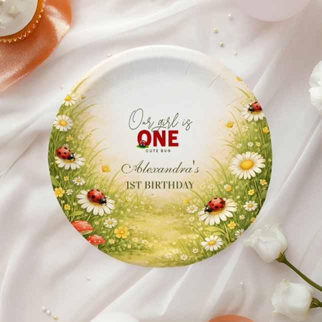 Whimsical Garden Lady Bug 1st Birthday Paper Plates (Creator Uploaded)