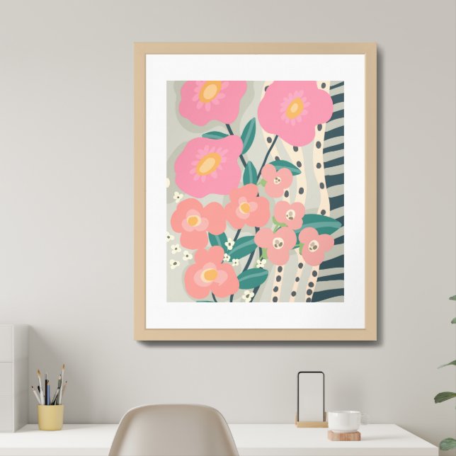 Whimsical Garden Modern Floral Wall Framed Art (Home Office)