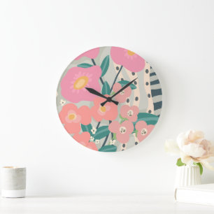 Whimsical Garden Modern Floral Wall Large Clock
