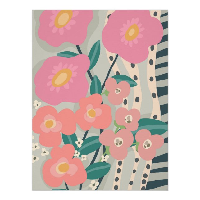 Whimsical Garden Modern Floral Wall Poster (Front)