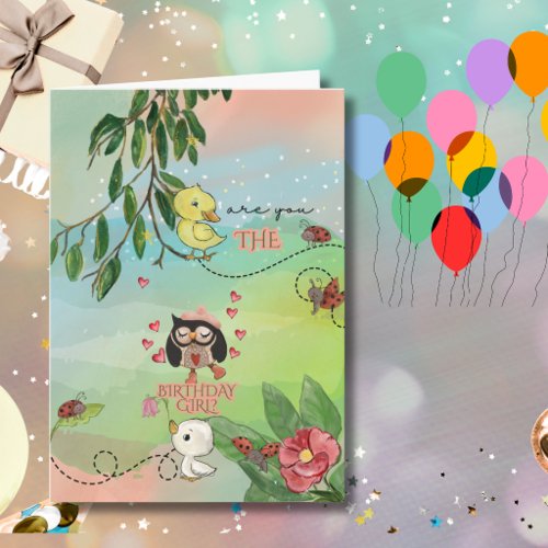 Whimsical Garden Owl & Duckling Holiday Card