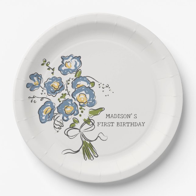 Whimsical Garden Party Bright Floral Birthday Paper Plates (Front)