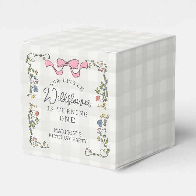 Whimsical Garden Party Doodle Floral Birthday Favor Boxes (Front Side)