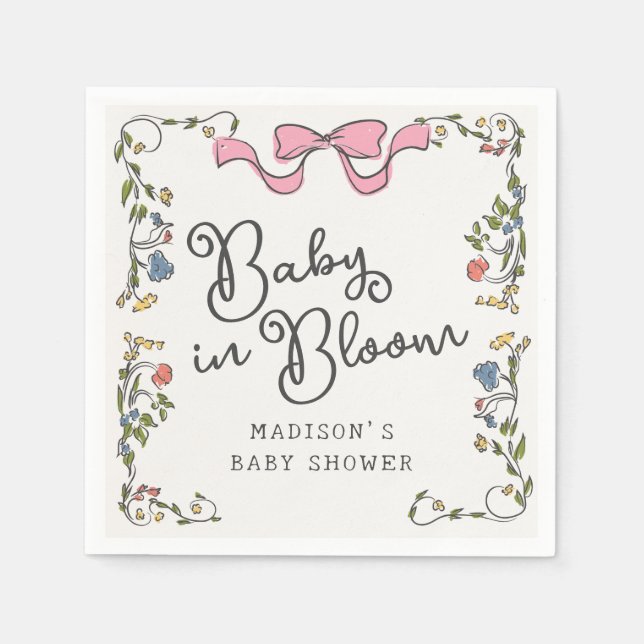 Whimsical Garden Party Floral Doodle Baby Shower Napkins (Front)
