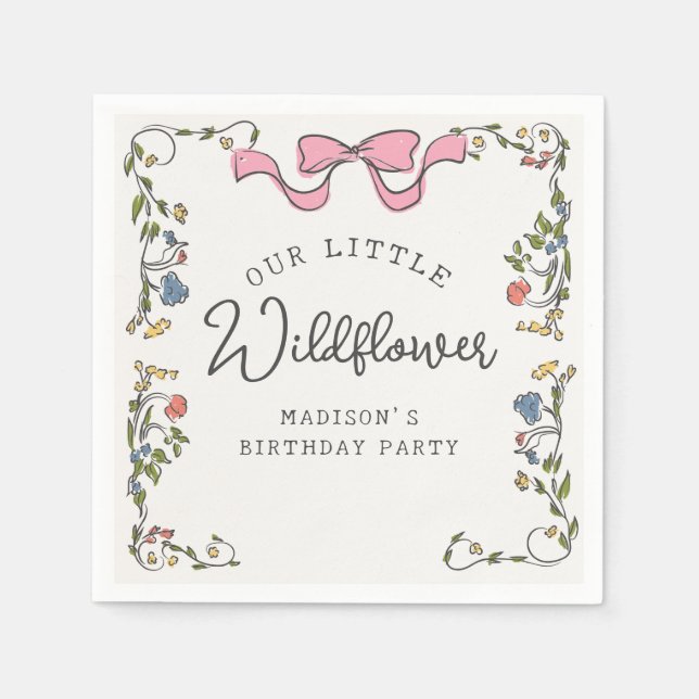 Whimsical Garden Party Floral Doodle Birthday Napkins (Front)