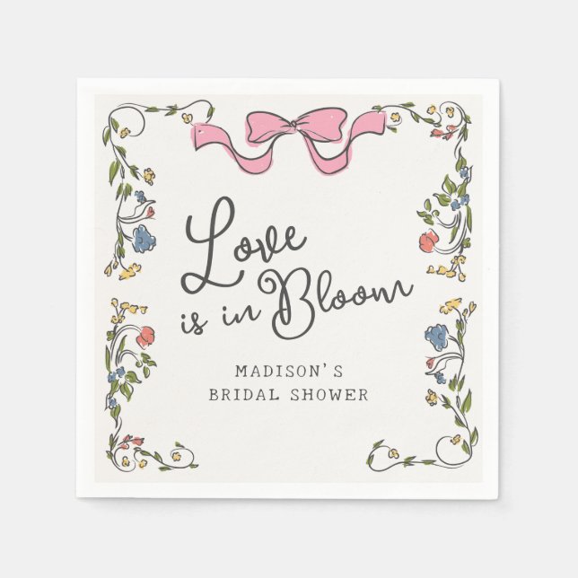 Whimsical Garden Party Floral Doodle Bridal Shower Napkins (Front)