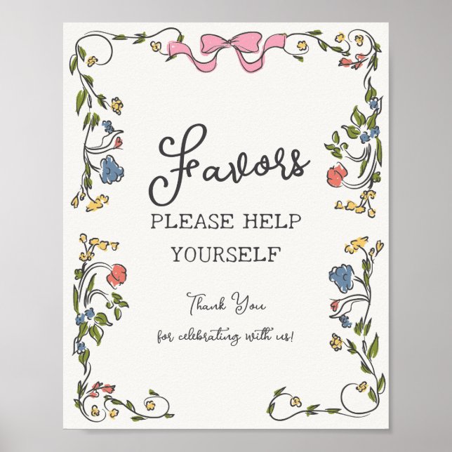 Whimsical Garden Party French Floral Favors Poster (Front)