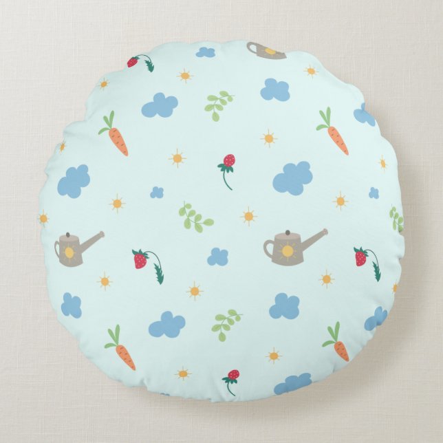 Whimsical Garden Pattern Round Pillow (Front)
