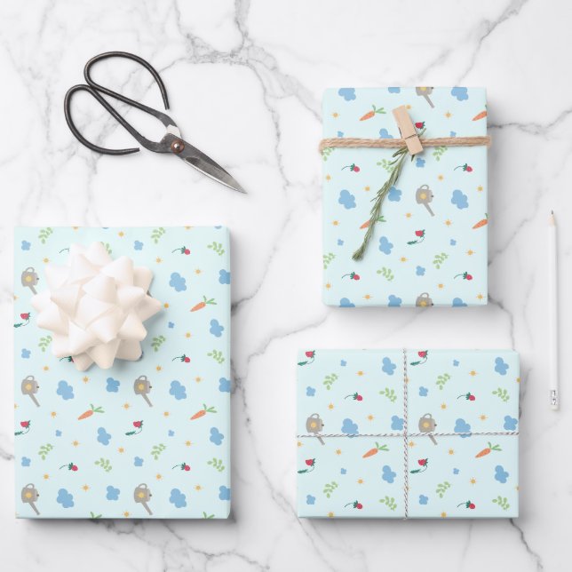 Whimsical Garden Pattern Wrapping Paper Sheets (Front)