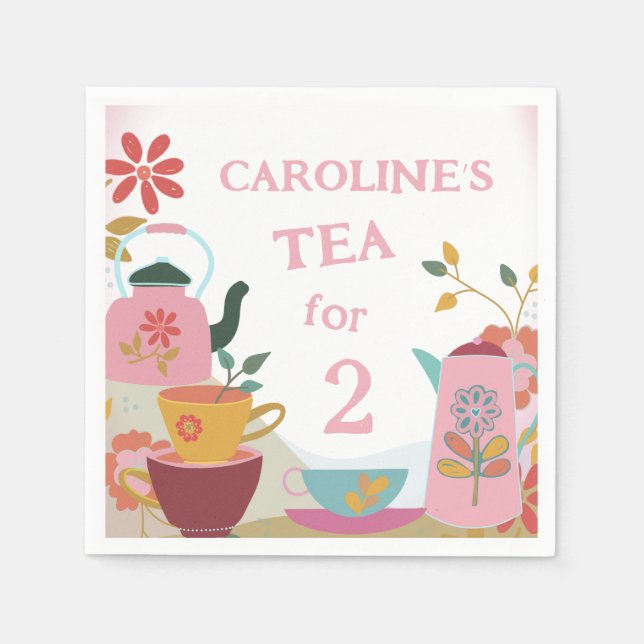 Whimsical Garden Pink Tea Party 2nd Birthday Napkins (Front)