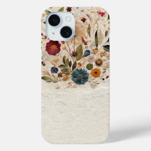 Whimsical Garden Pressed Flowers Bohemian  iPhone 15 Case