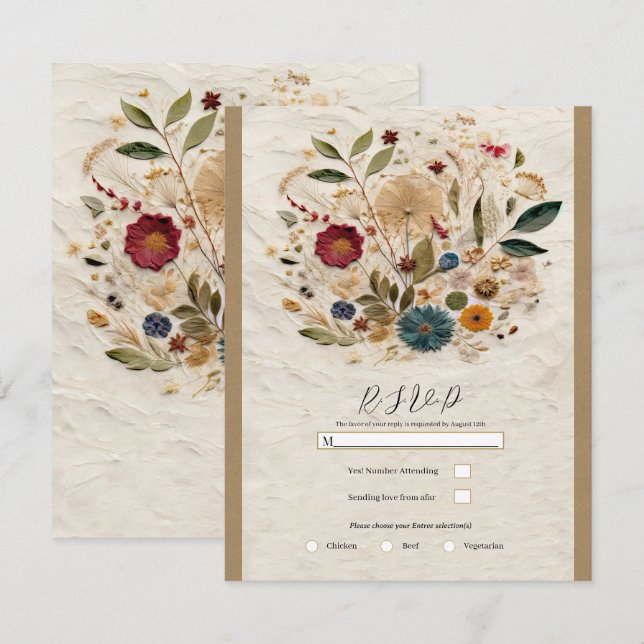 Whimsical Garden Pressed Flowers Bohemian RSVP  Invitation (Front/Back)