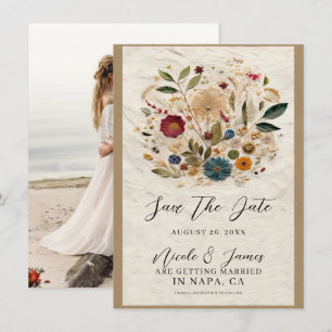 Whimsical Garden Pressed Flowers Bohemian Wedding Invitation