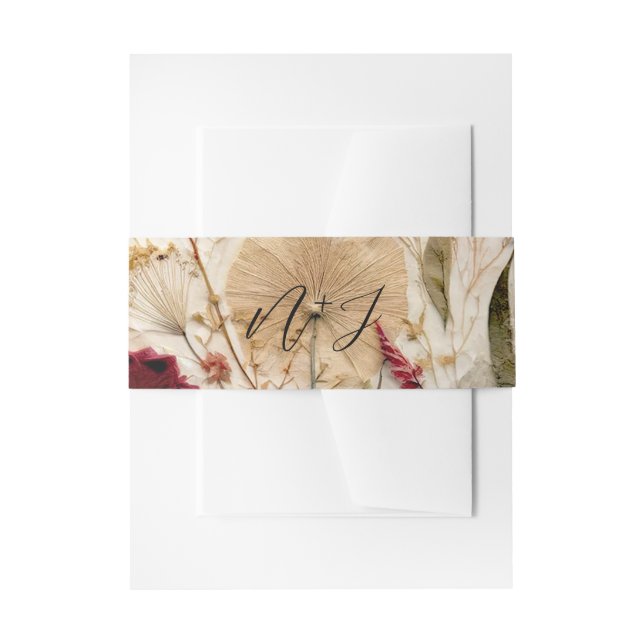 Whimsical Garden Pressed Flowers Bohemian Wedding Invitation Belly Band (Front Example)