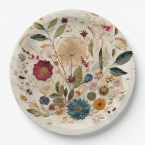 Whimsical Garden Pressed Flowers Bohemian Wedding Paper Plates