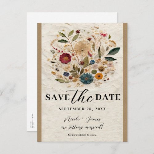 Whimsical Garden Pressed Flowers Save the Date Announcement Postcard
