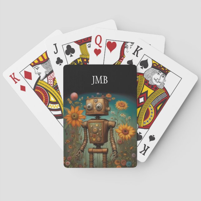 Whimsical Garden Robot | Digital Art  Poker Cards (Back)