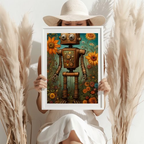 Whimsical Garden Robot  Digital Art  Poster