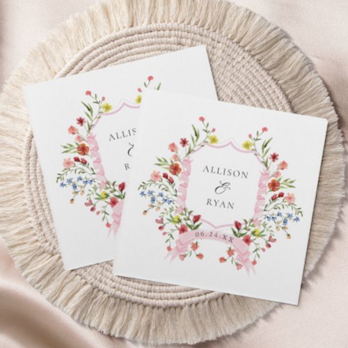 Whimsical Garden Wedding Crest Monogram Napkins