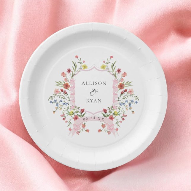 Whimsical Garden Wedding Crest Monogram Paper Plates (Creator Uploaded)
