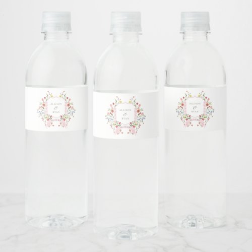 Whimsical Garden Wedding Crest Monogram Water Bottle Label