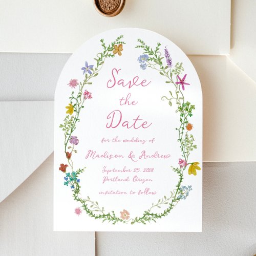 Whimsical Garden Wildflower Arch Wedding Save The Date