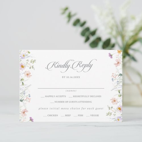 Whimsical Garden Wildflower Menu Choice RSVP Card