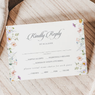 Whimsical Garden Wildflower Menu Choice RSVP Card