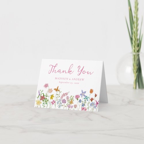 Whimsical Garden Wildflower Photo Wedding Letterpress Thank You Card