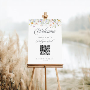 Whimsical Garden Wildflower QR Code Seating Chart Foam Board