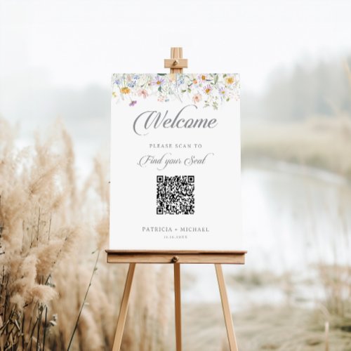 Whimsical Garden Wildflower QR Code Seating Chart Foam Board