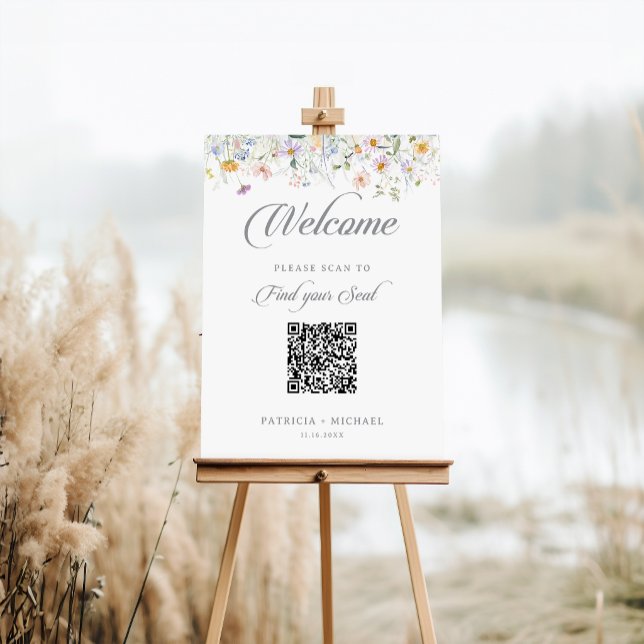 Whimsical Garden Wildflower QR Code Seating Chart Foam Board (Creator Uploaded)