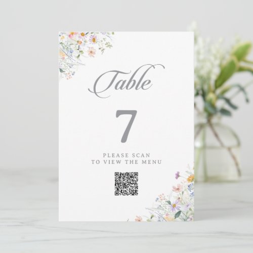 Whimsical Garden Wildflower QR Code Table Numbers
