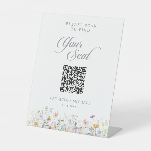 Whimsical Garden Wildflower Seating Chart QR Code Pedestal Sign
