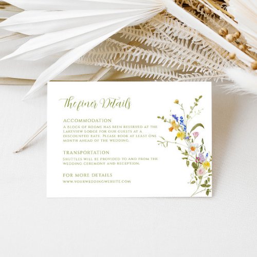 Whimsical Garden Wildflower Wedding Details Enclosure Card