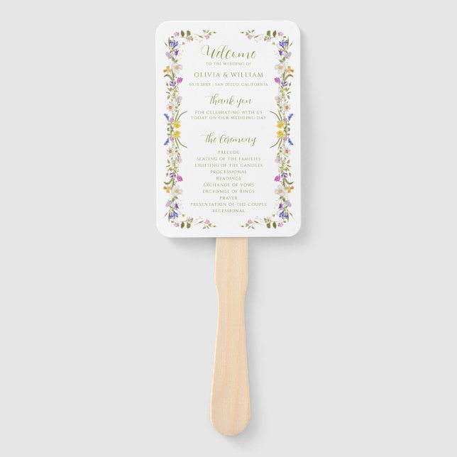 Whimsical Garden Wildflower Wedding Hand Fan (Front)