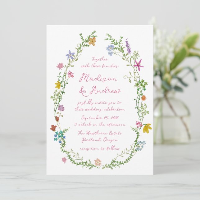 Whimsical Garden Wildflower Wedding Invitation (Standing Front)