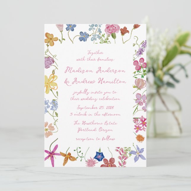 Whimsical Garden Wildflower Wedding Invitation (Standing Front)