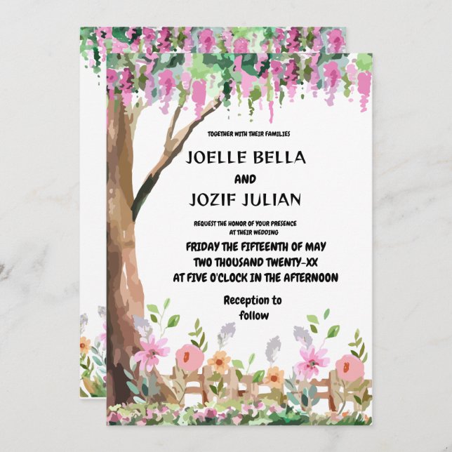 Whimsical Garden Wildflower Wedding Invitation (Front/Back)