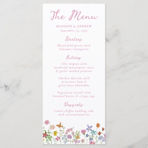 Whimsical Garden Wildflower Wedding Menu