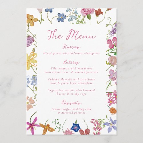 Whimsical Garden Wildflower Wedding Menu