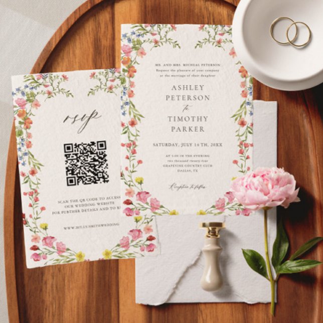 Whimsical Garden Wildflower Wedding QR Code Invitation (Creator Uploaded)