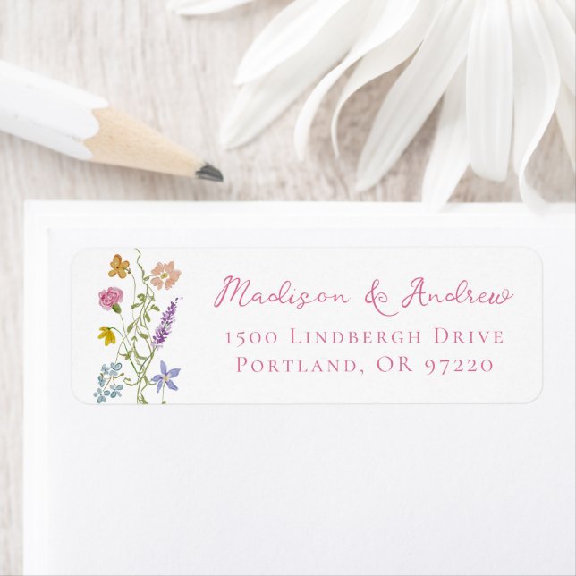 Whimsical Garden Wildflower Wedding Return Address Label (Insitu)