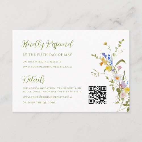 Whimsical Garden Wildflower Wedding RSVP Details Enclosure Card